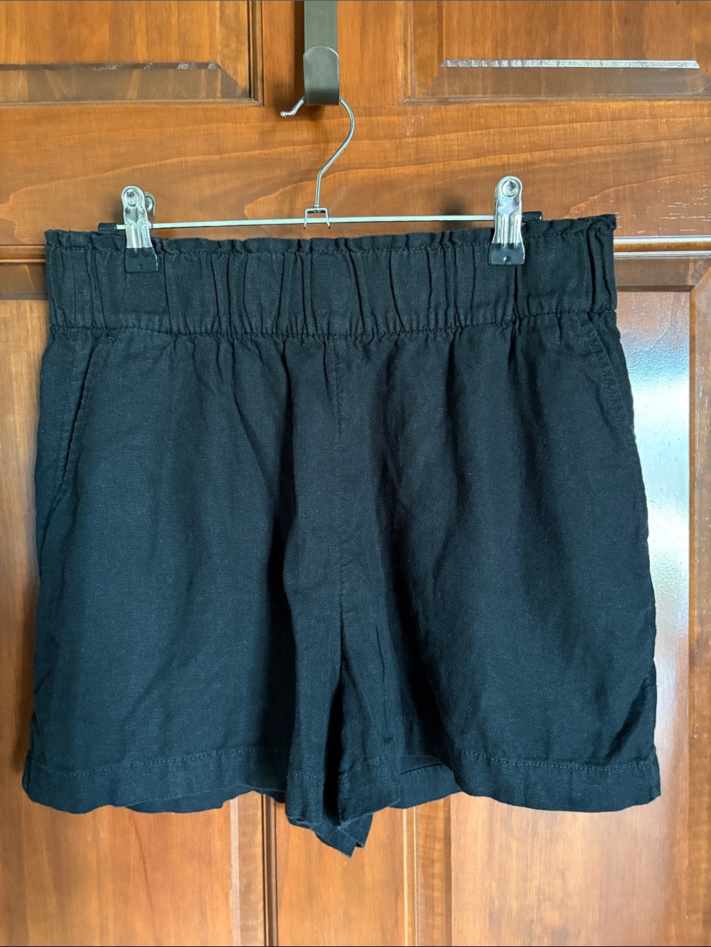 Black Linen Blend High Waist Women’s Shorts, Sonoma Size S